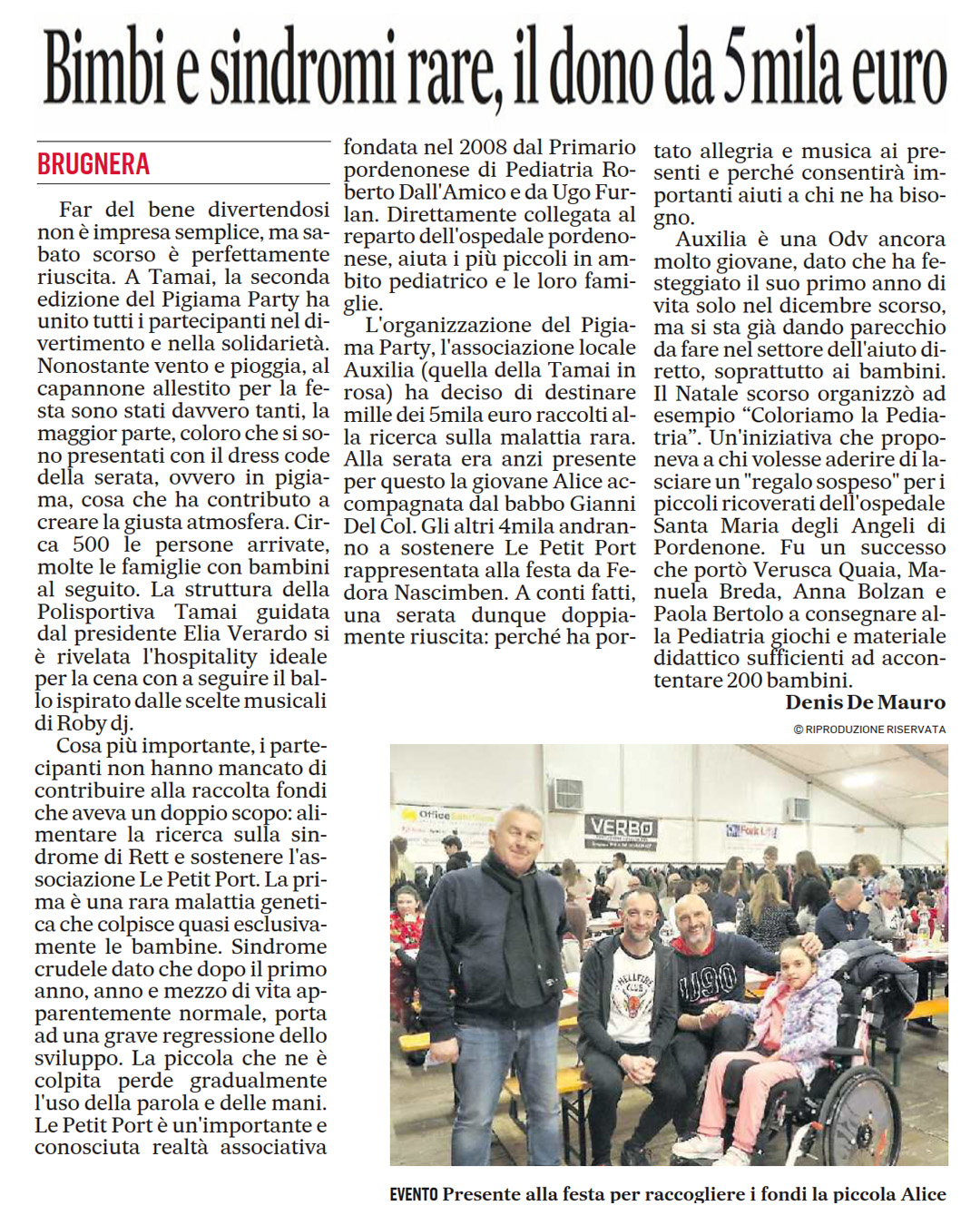 Articolo Bimbi e sindromi rare, il dono da 5mila euro