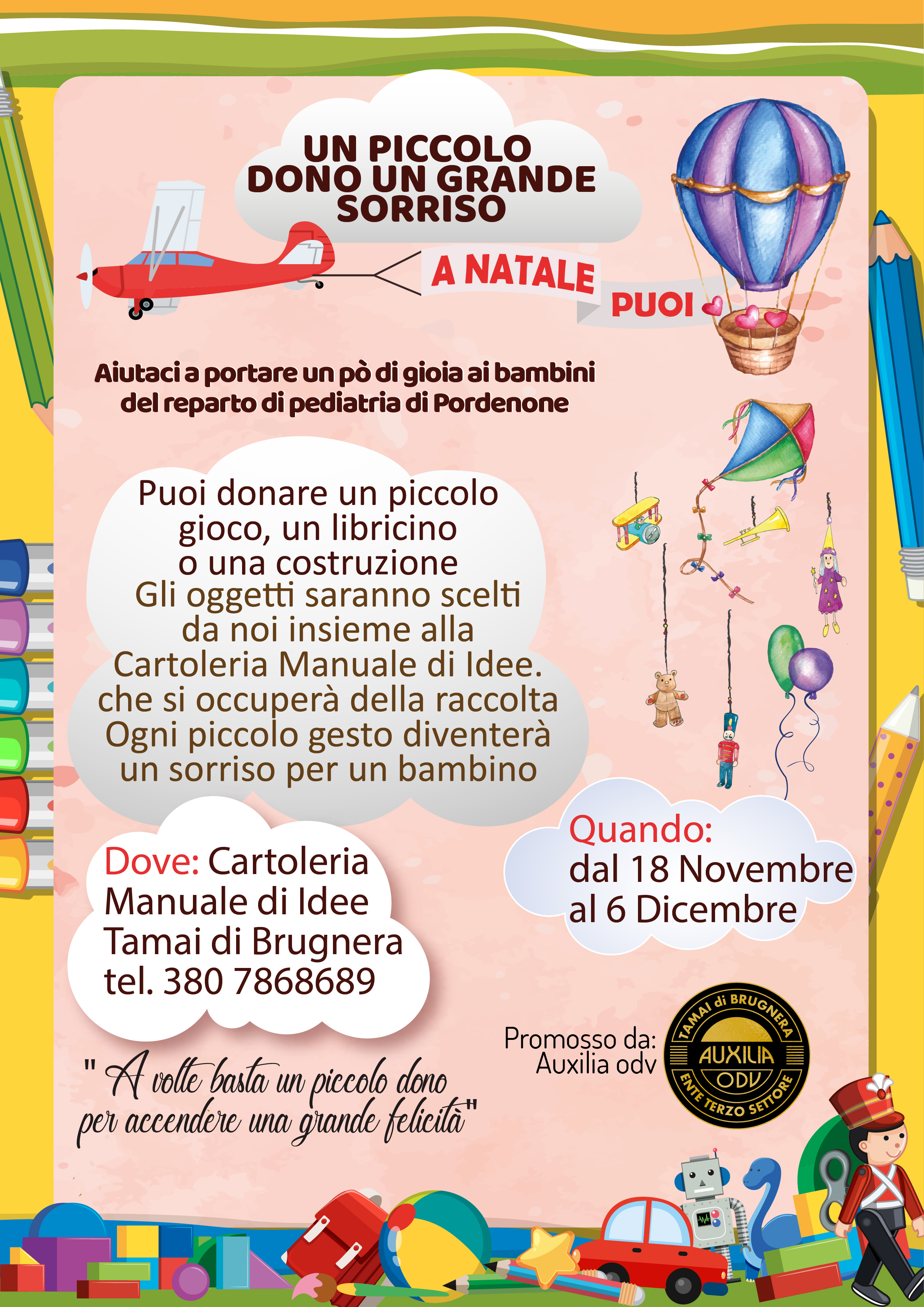 Locandina della raccolta solidale per la Pediatria di Pordenone